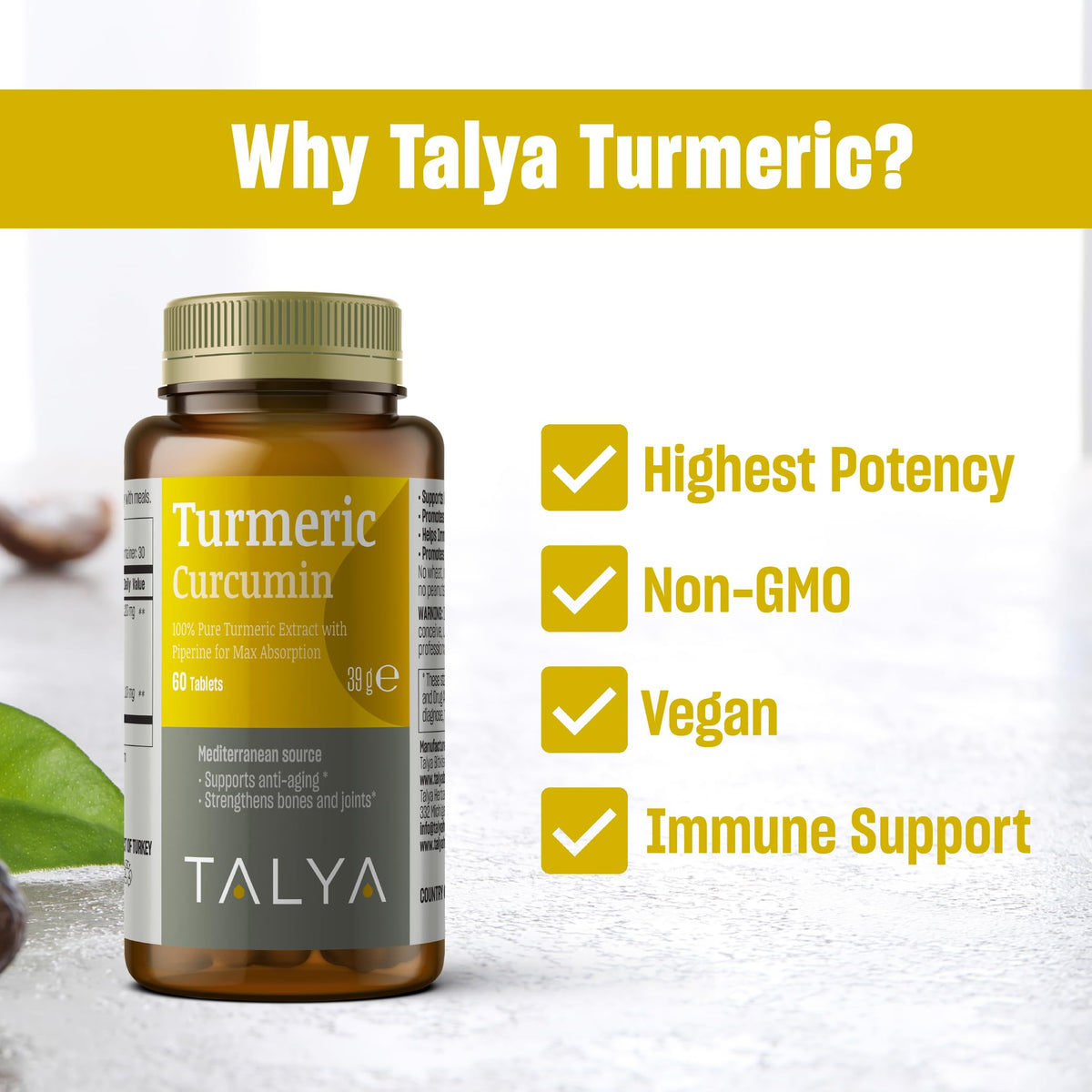 TALYA Turmeric Curcumin with Black Pepper - 60 Tablets - image 4