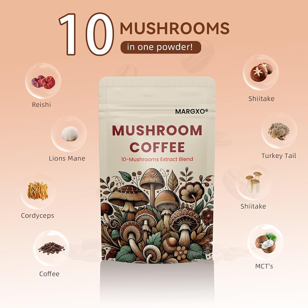 MARGXO Mushroom Coffee 10-Mushroom Extract Blend - 30 Servings - image 2