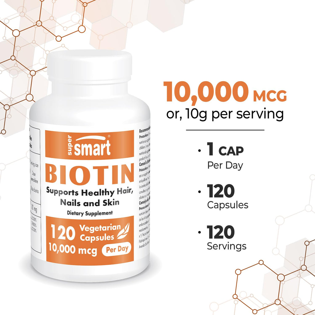 Supersmart Biotin 10,000mcg Vitamin B7 - 120 Vegetarian Capsules - image 5