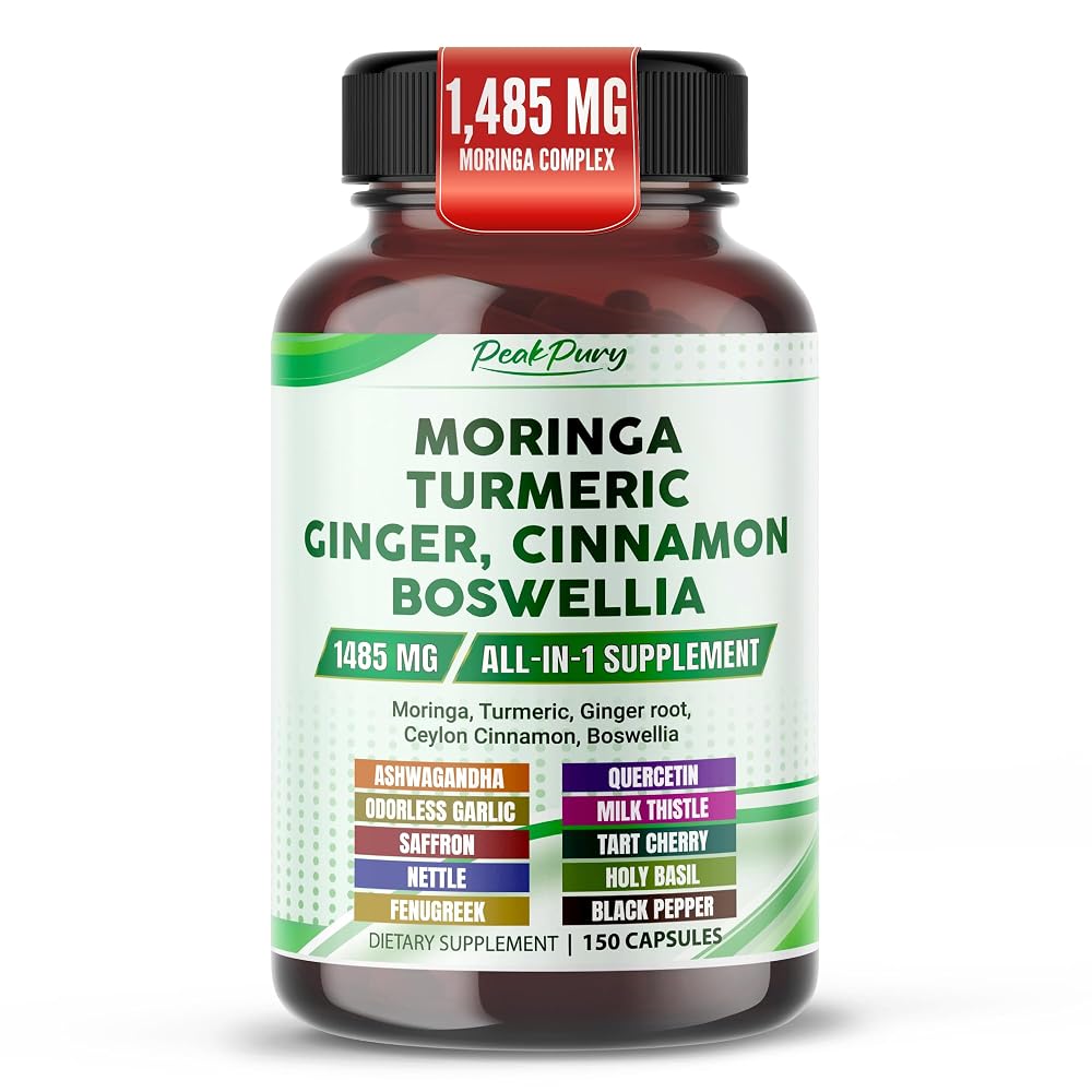 PeakPury Moringa 1,485 mg with Turmeric & Ginger - 150 Capsules