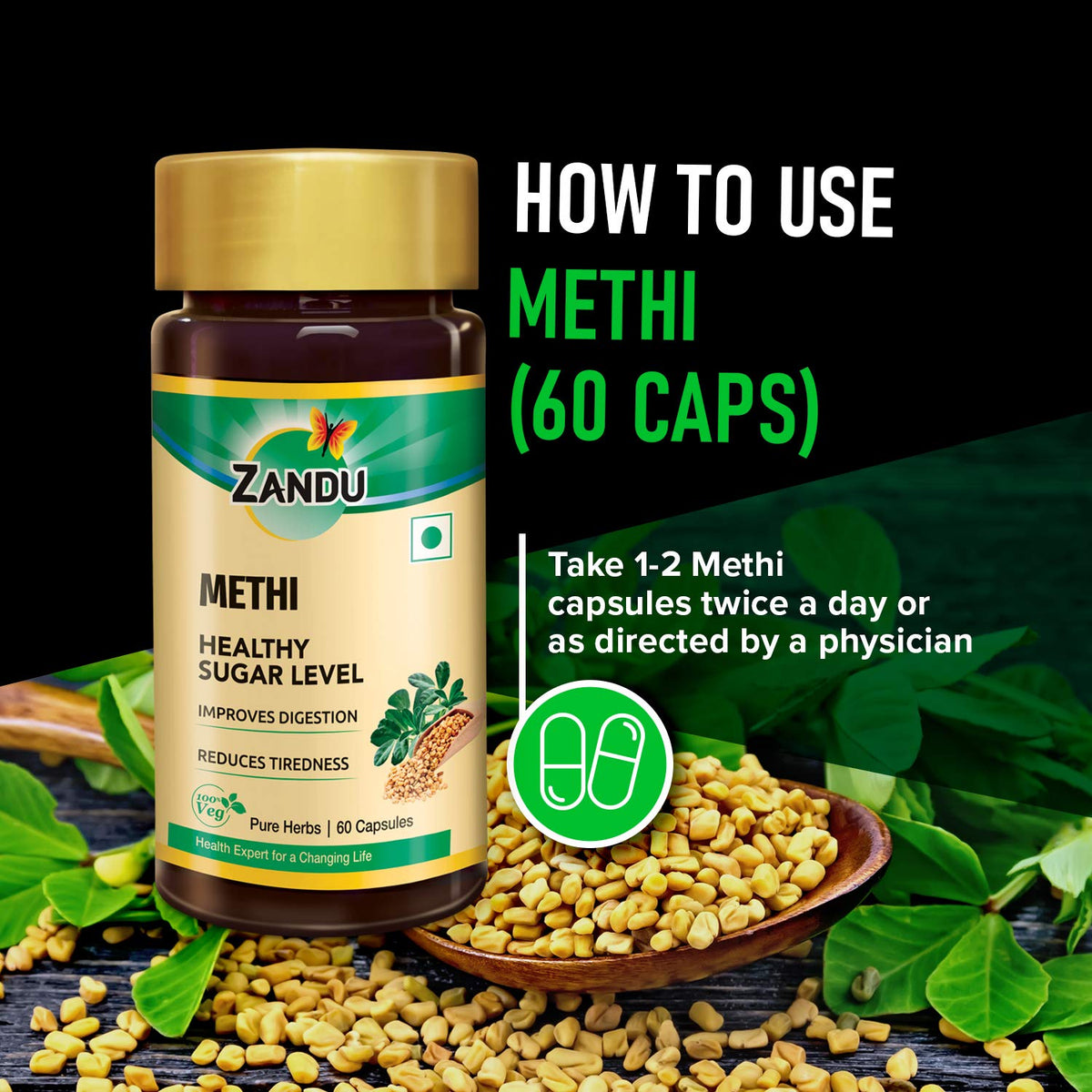 Zandu Methi Fenugreek Capsules for Healthy Sugar Levels - 60 Vegetarian Capsules - image 5