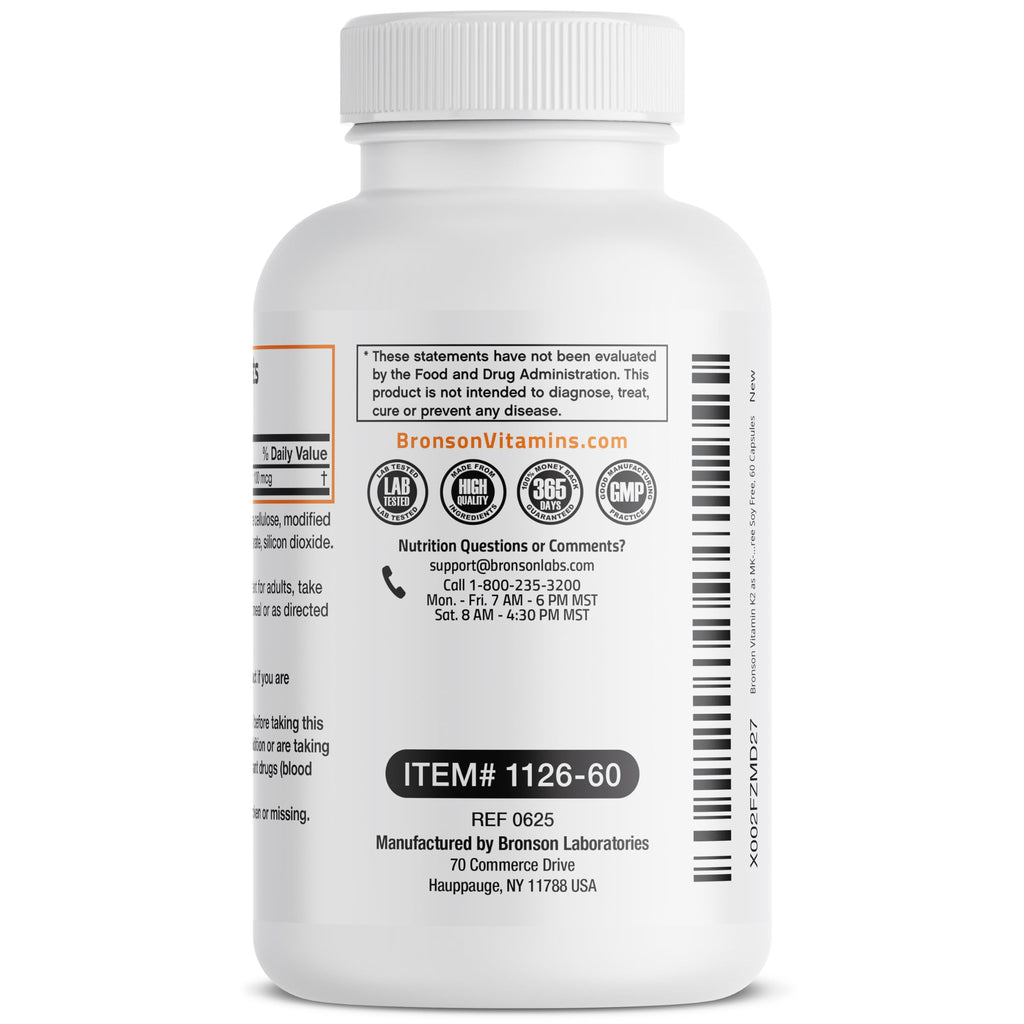 Bronson Flavored Vitamin K2 Capsules Support Strong Bones 100Mcg Adult