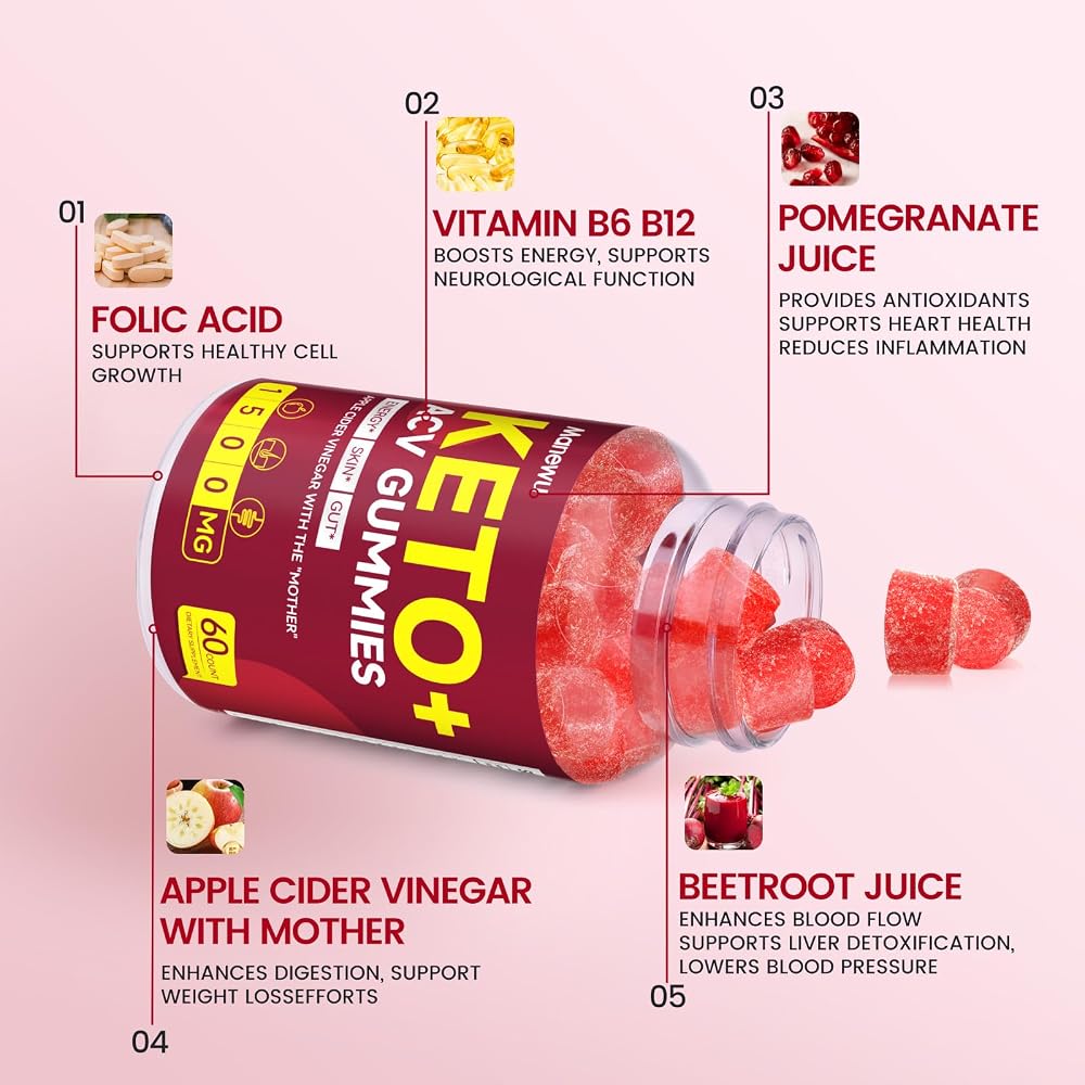 Manewu Keto ACV Gummies 1500mg Organic Apple Cider Vinegar - 120 Count - image 4