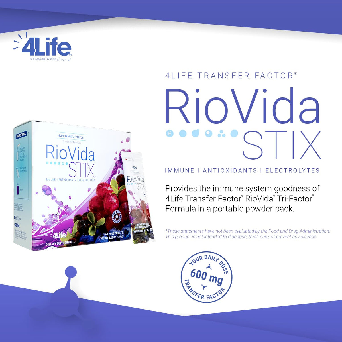 4Life Transfer Factor RioVida Stix Immune Support Drink Mix - 15 Packets - image 3