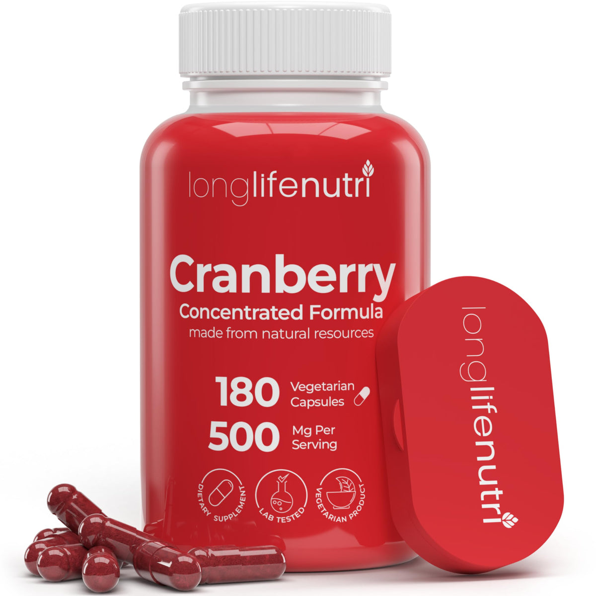 LongLifeNutri Cranberry Extract with Vitamin C & E - 180 Vegetarian Capsules