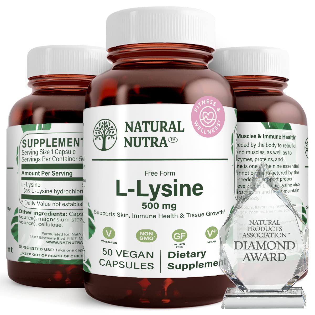 Natural Nutra L-Lysine HCl 500 mg Vegan - 50 Capsules