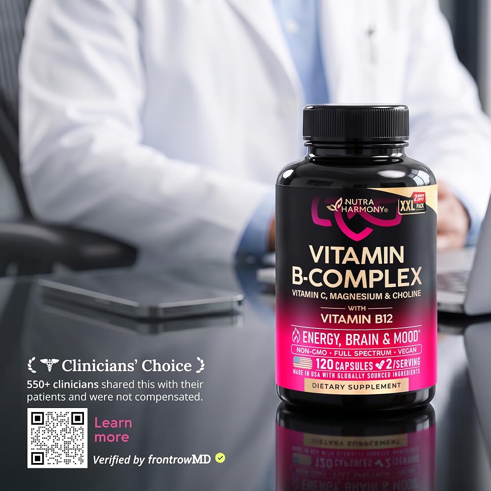 NUTRAHARMONY Vitamin B Complex for Energy & Stress Support - 120 Capsules - image 5