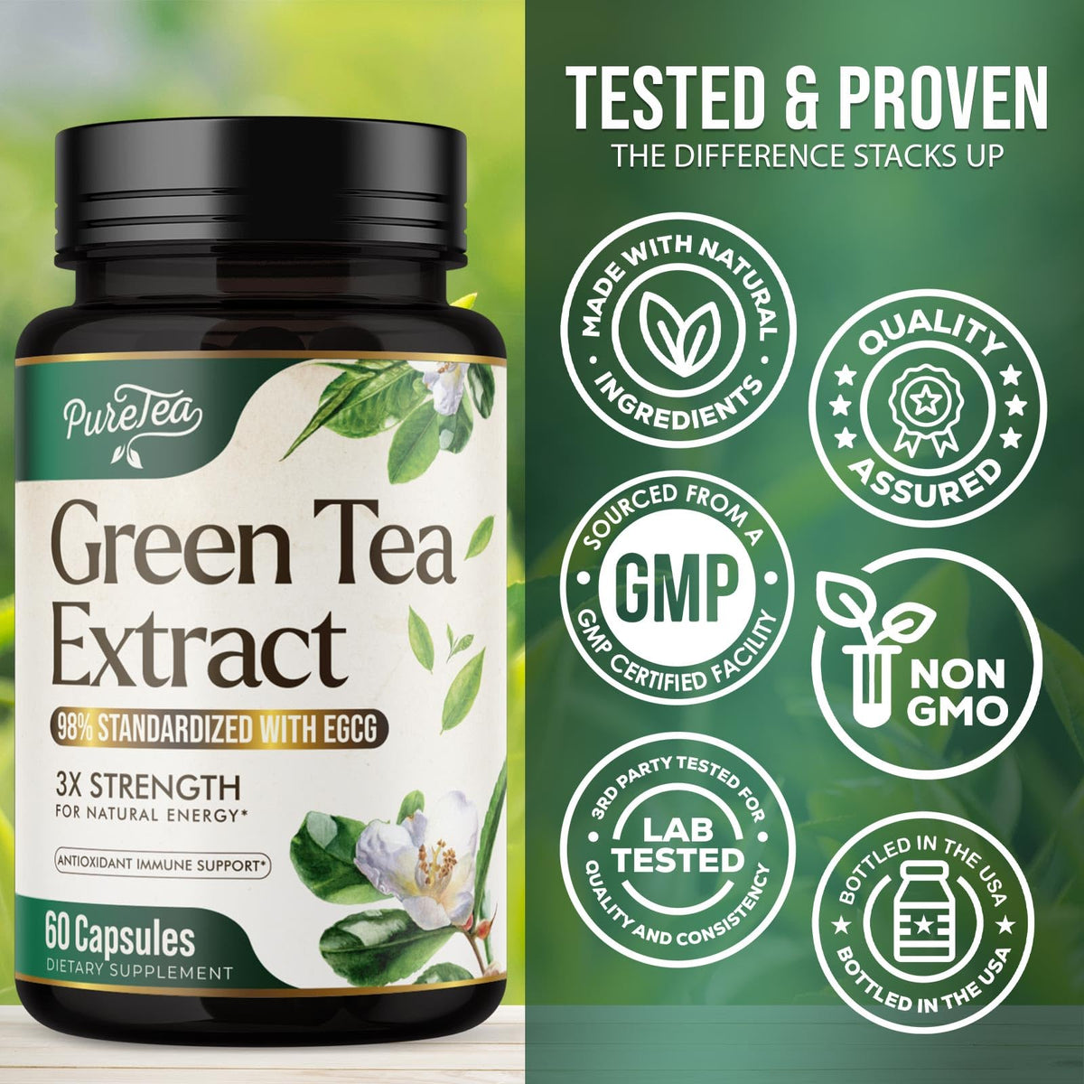 SILVERONYX Green Tea Extract 1000mg - 98% Polyphenols & 45% EGCG