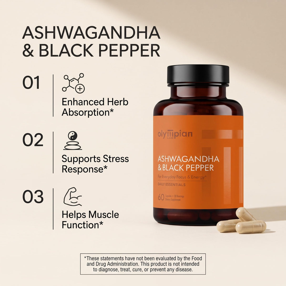 Olympian Labs Organic Ashwagandha with Black Pepper - 60 Capsules - image 3