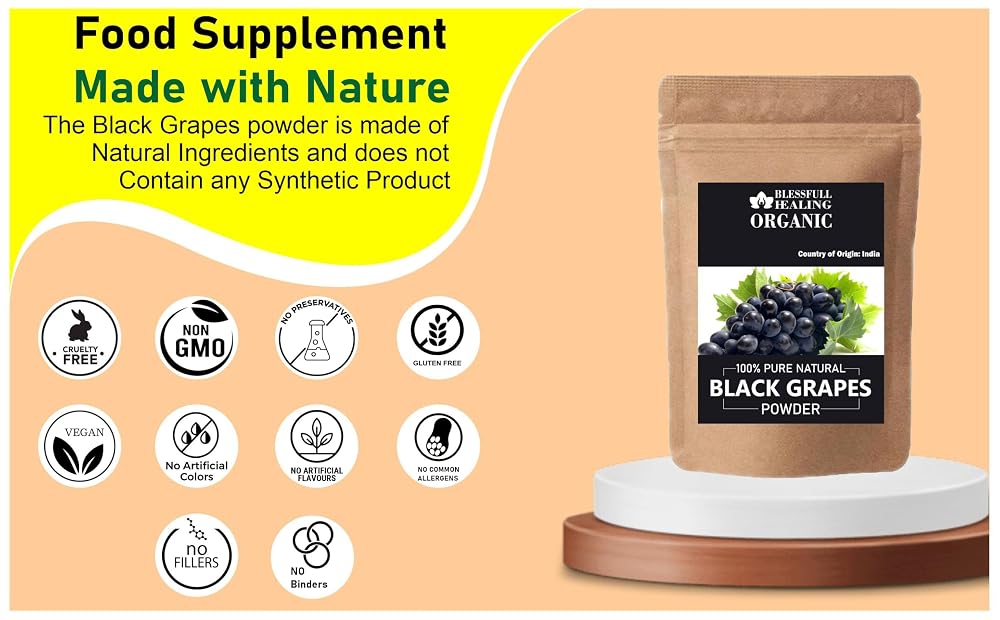 Blessfull Healing Organic Black Grapes Powder 100% Pure Natural 200
