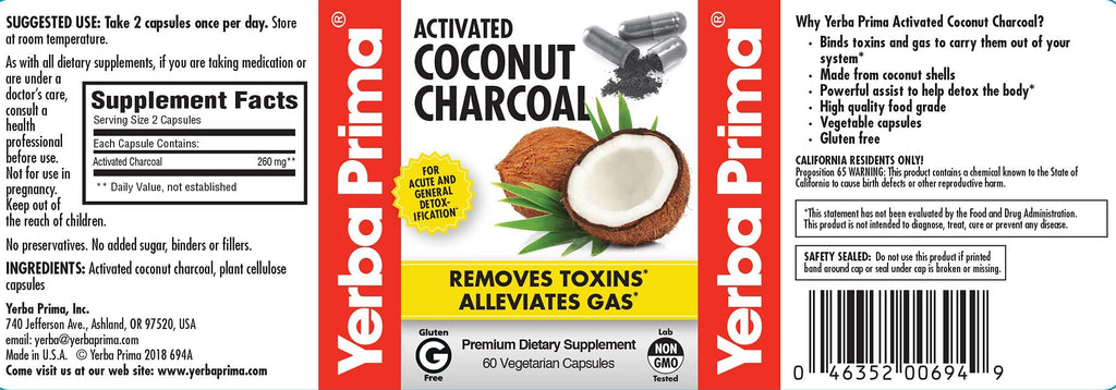 Yerba Prima Activated Coconut Charcoal - 60 Vegetarian Capsules - image 8