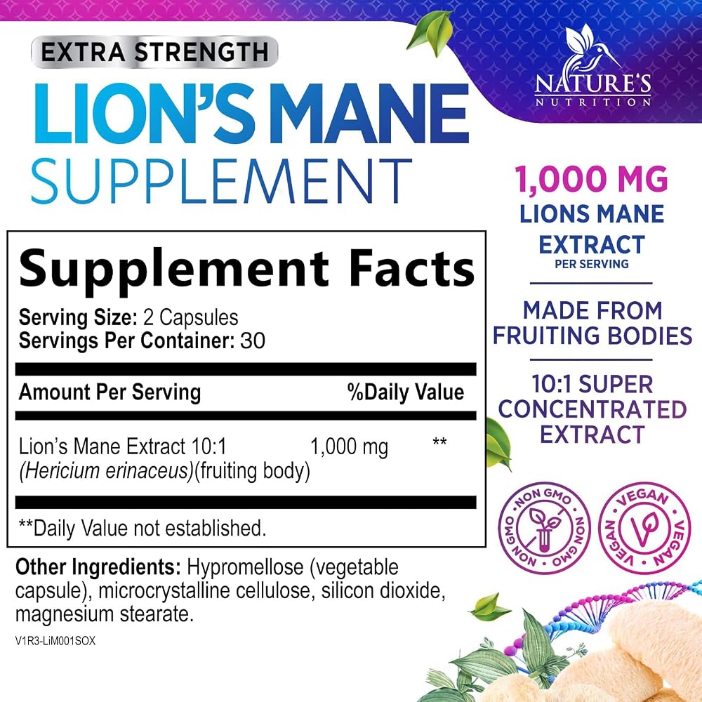 Nature's Nutrition Lion's Mane Mushroom Supplement - Extra Strength