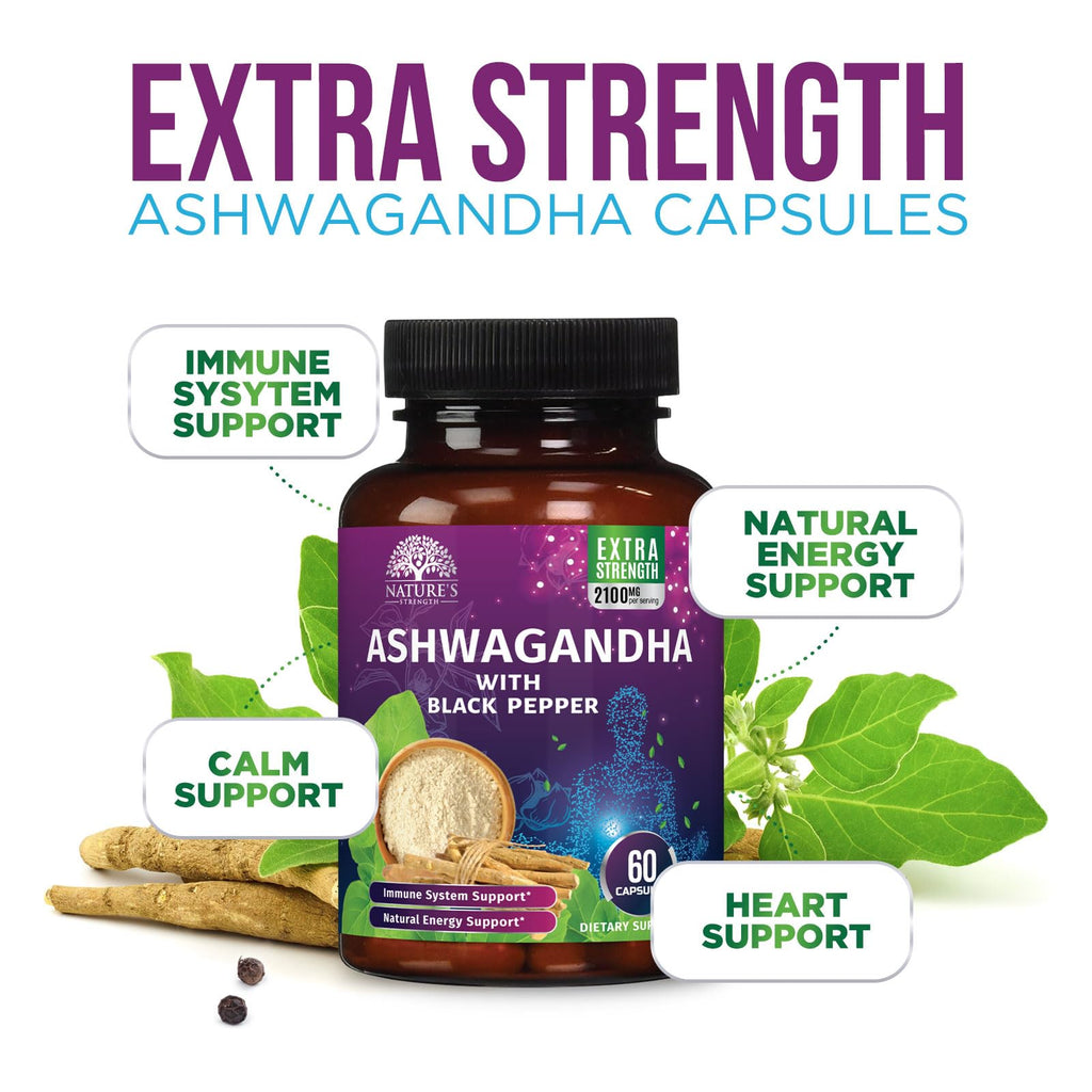 Nature's Strength Ashwagandha Supplements 1100mg - High-Absorption
