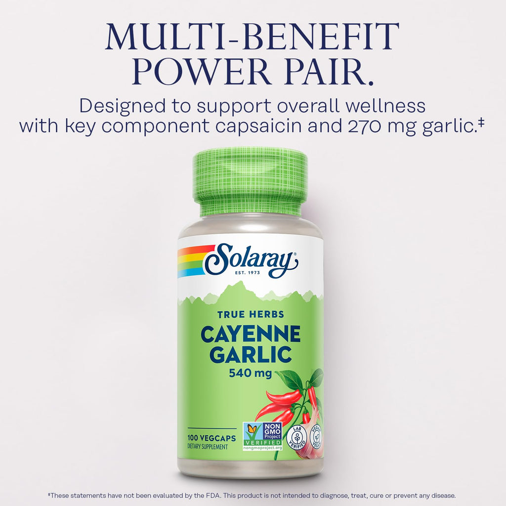 SOLARAY Cayenne Garlic 540 mg Supplement - 100 Vegetarian Capsules - image 3