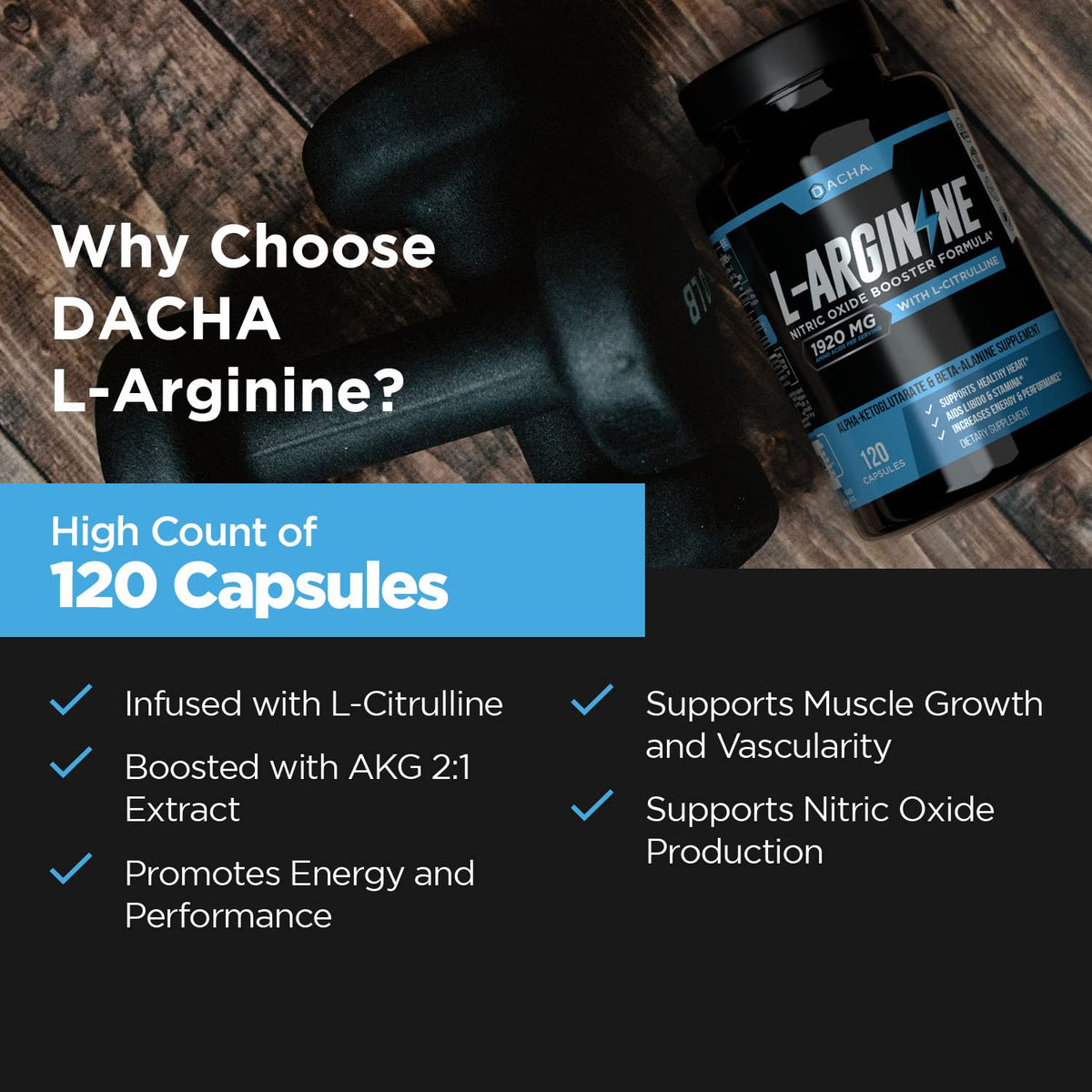 DACHA Premium L-Arginine 1920 mg - 120 Vegetarian Capsules - image 3