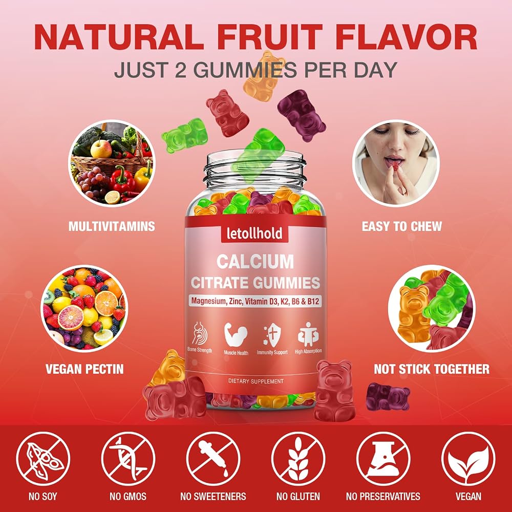 letollhold Calcium Citrate Gummies - 1200mg Calcium Gummies