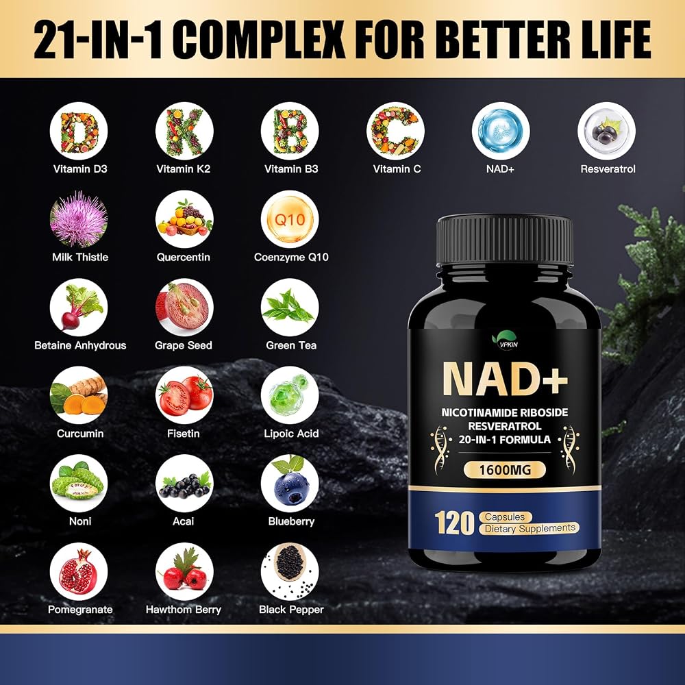 VPKIN NAD+ Supplement 1500mg with Resveratrol - 120 Capsules - image 2