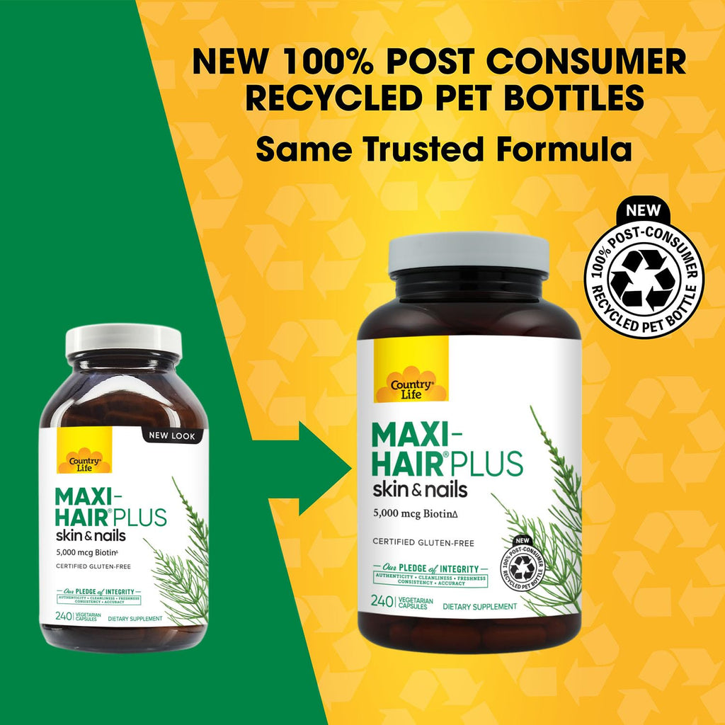 Country Life Maxi-Hair Plus 5000 mcg Biotin - 240 Vegetarian Capsules - image 2