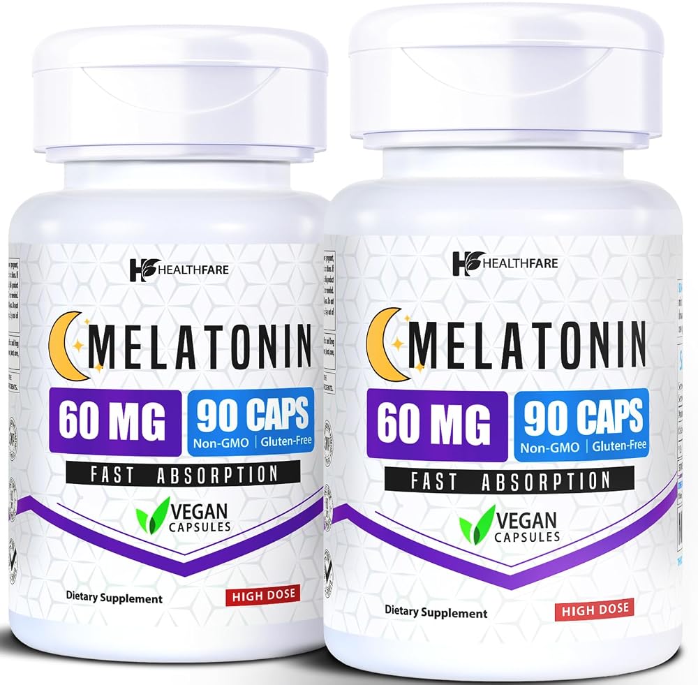 Healthfare Melatonin 60mg High-Strength Sleep Support - 180 Vegetarian Capsules