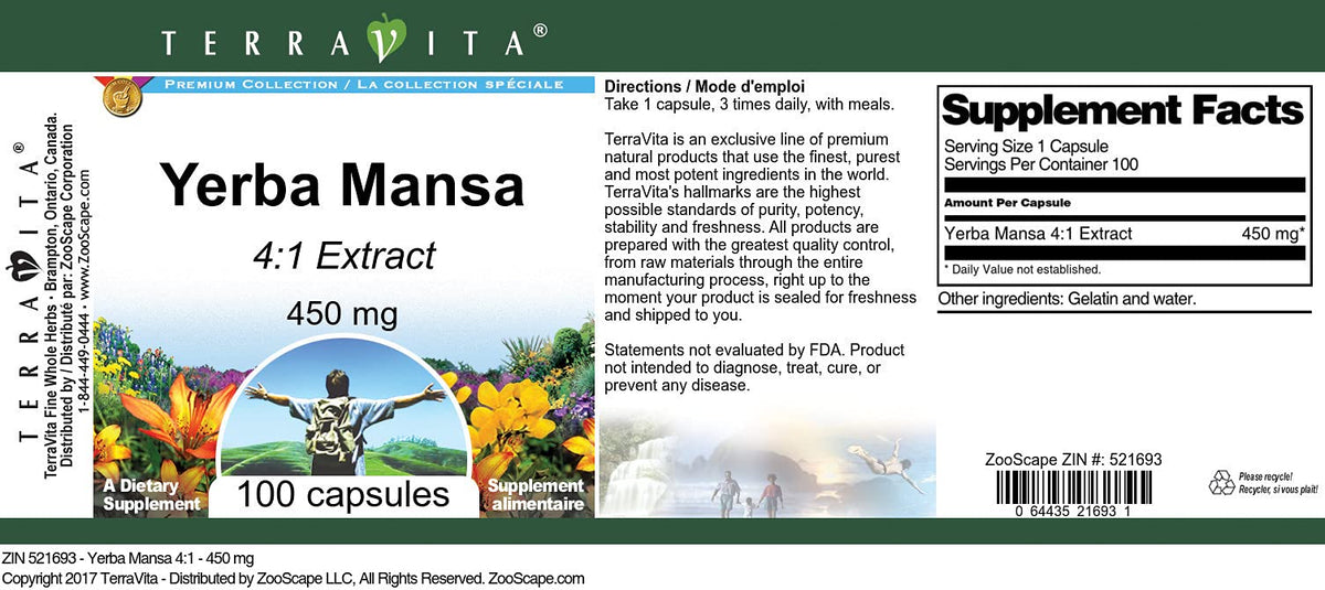 Terravita Yerba Mansa 4:1-450 mg (100 Capsules, ZIN: 521693)