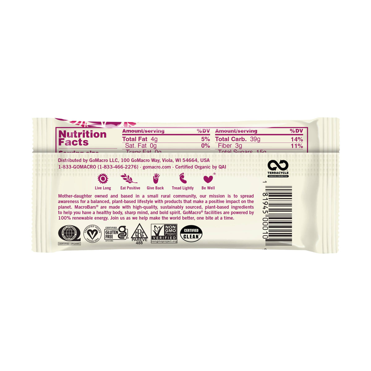 GoMacro Sunny Uplift Cherries & Berries Organic Bar - 2 oz - image 2