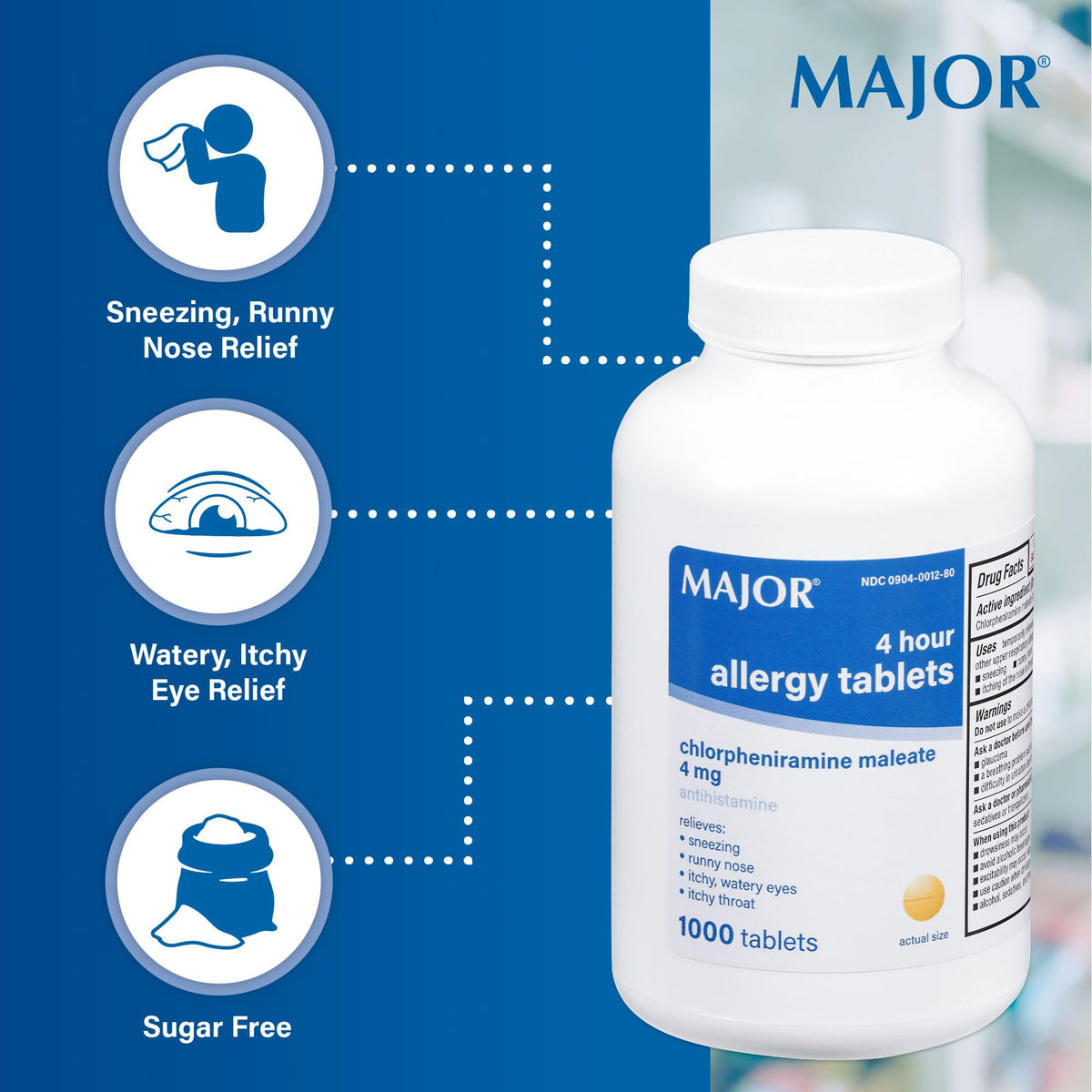 MAJOR 4 Hour Allergy Tablets Chlorpheniramine 4 mg - 1000 Count - image 5