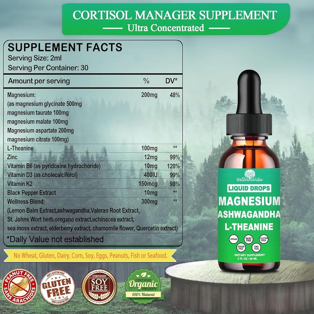 WellVeraVida Cortisol Magnesium 5 Complex Liquid Drops - 2 Fl Oz - image 2