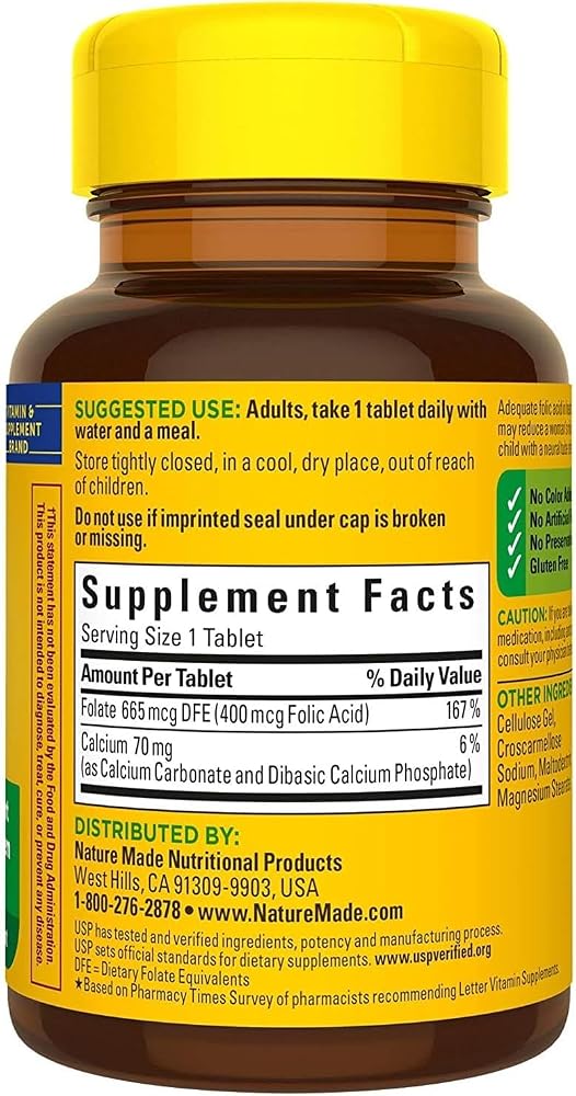 RakRlek Panihari Nature Made Folic Acid 400mcg - 250 Tablets - image 3