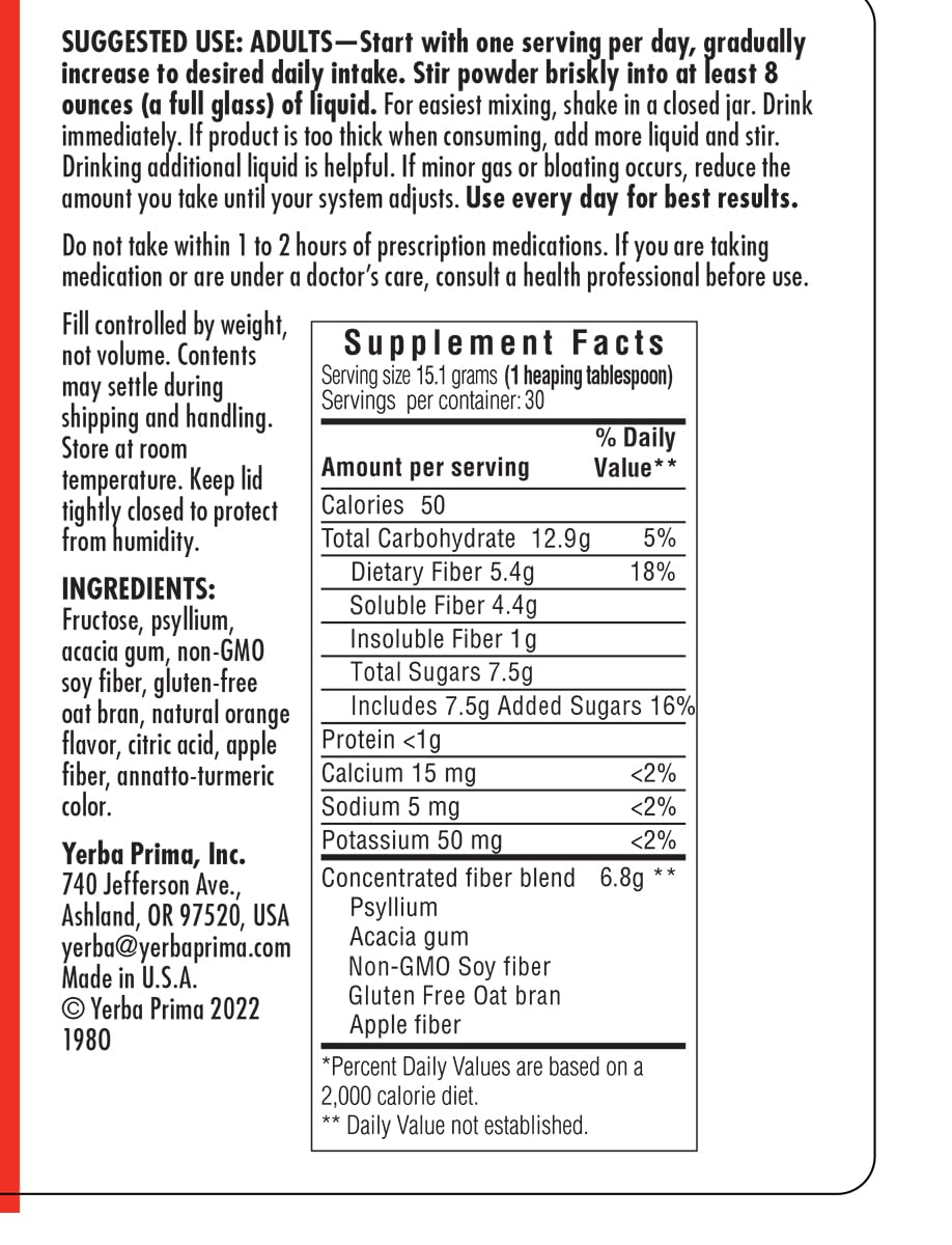 Yerba Prima Daily Fiber Formula Orange Powder - 32 oz - image 6