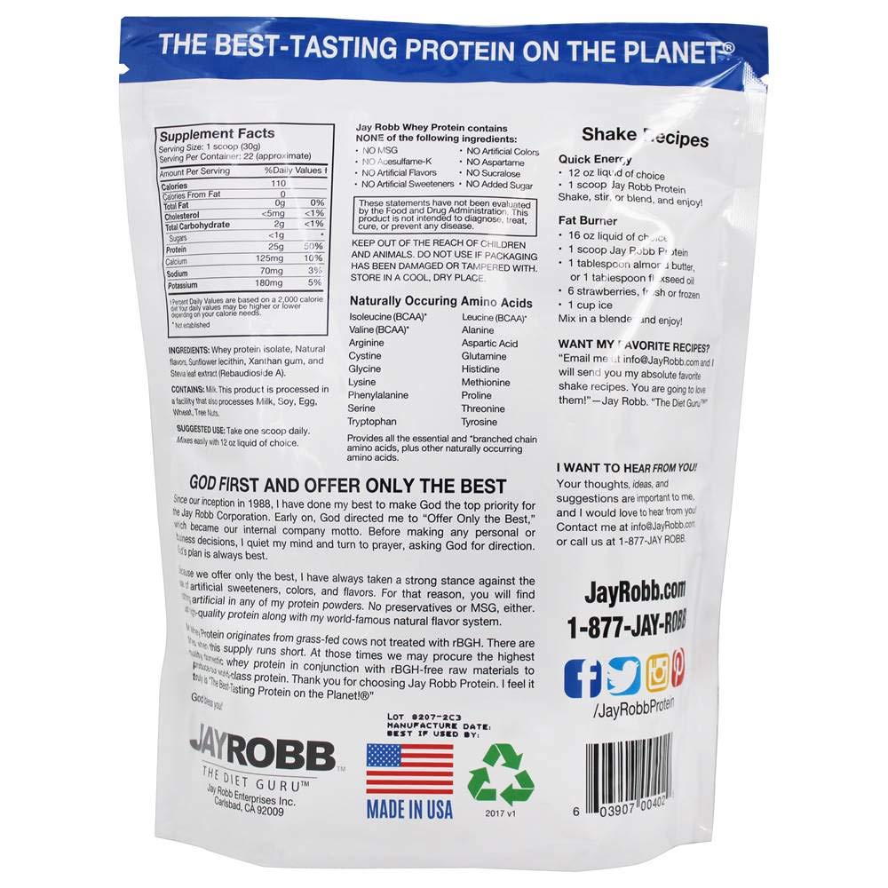 BADBOD2.0 Jay Robb Whey Protein Isolate Powder Vanilla - 2 Pound - image 2