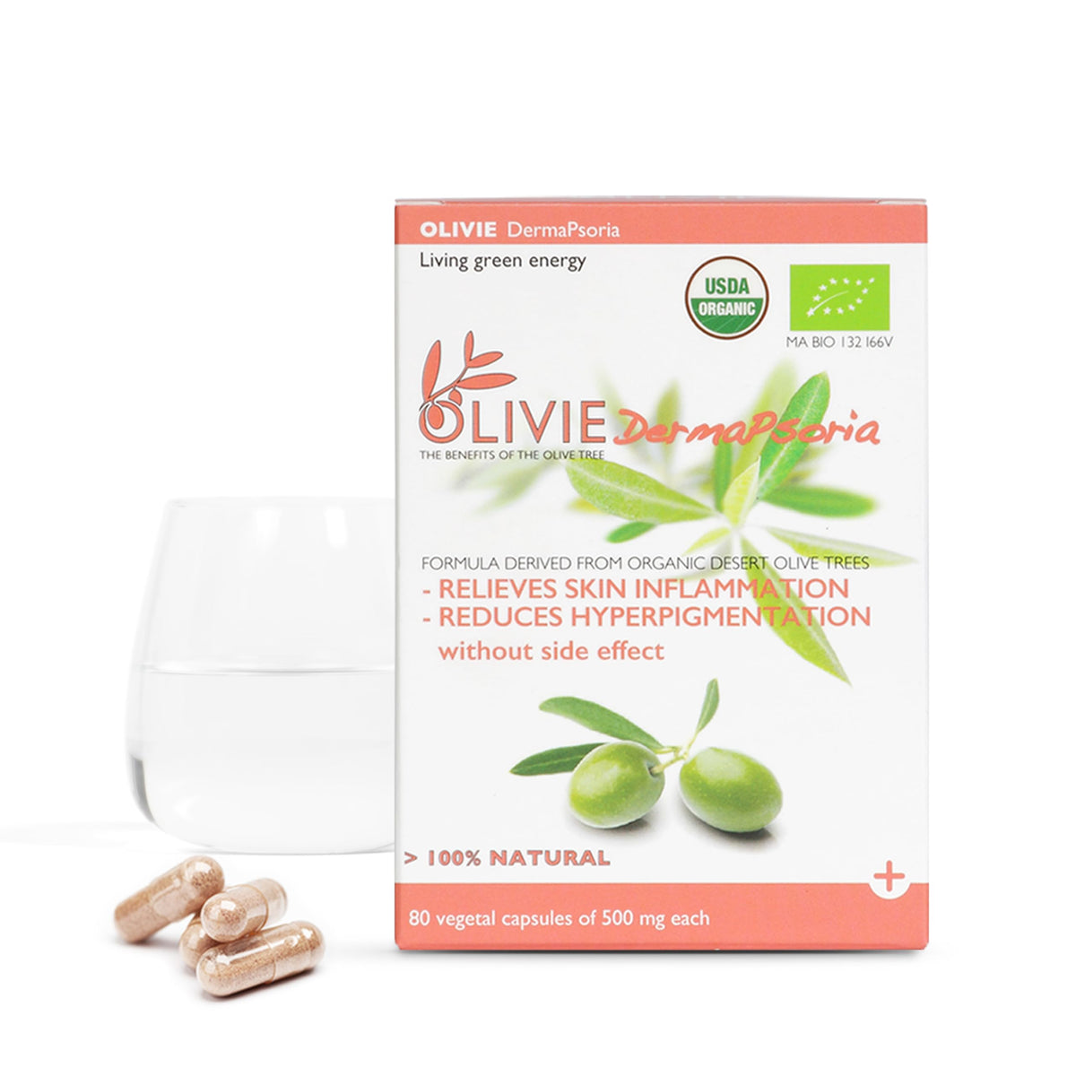 OLIVIE DermaPsoria Organic Olive Leaf Extract Skin Supplement - 80 Capsules