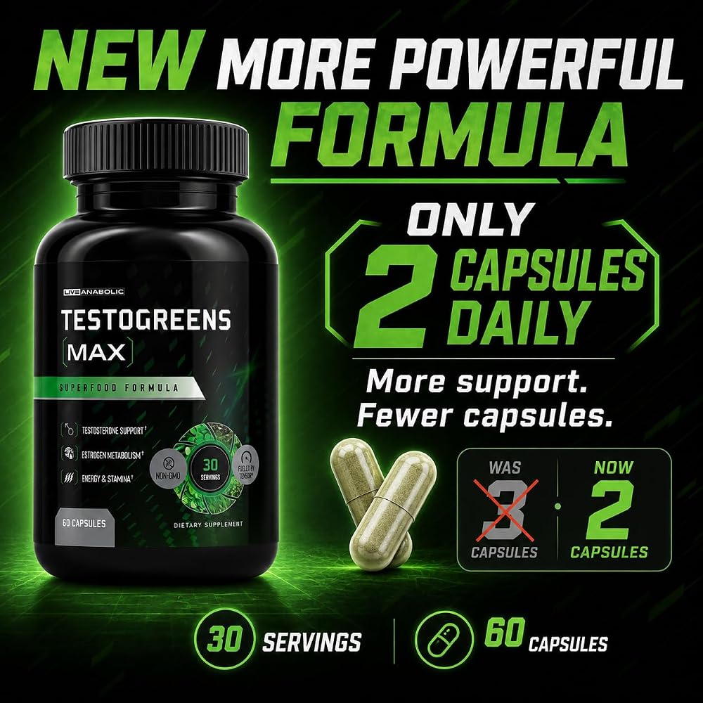 Live Anabolic TestoGreens Max Men's Greens Supplement - 60 Capsules - image 2
