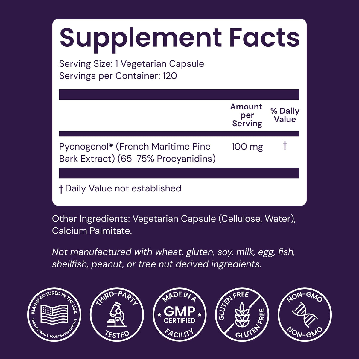 Healthy Origins Pycnogenol Pine Bark 100 mg - 120 Vegetarian Capsules - image 3