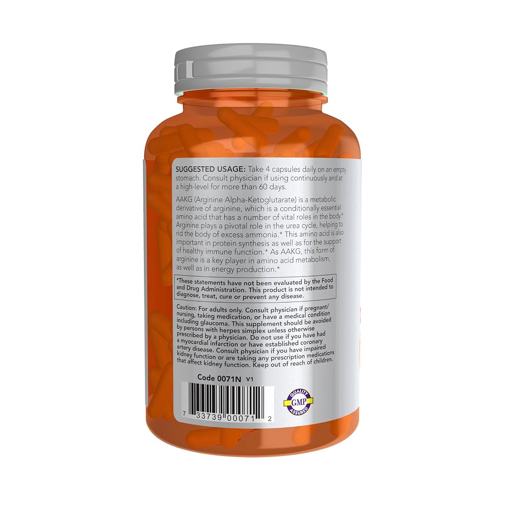 NOW Sports AAKG 2200 Arginine Energy Production - 180 Vegetarian Capsules - image 3