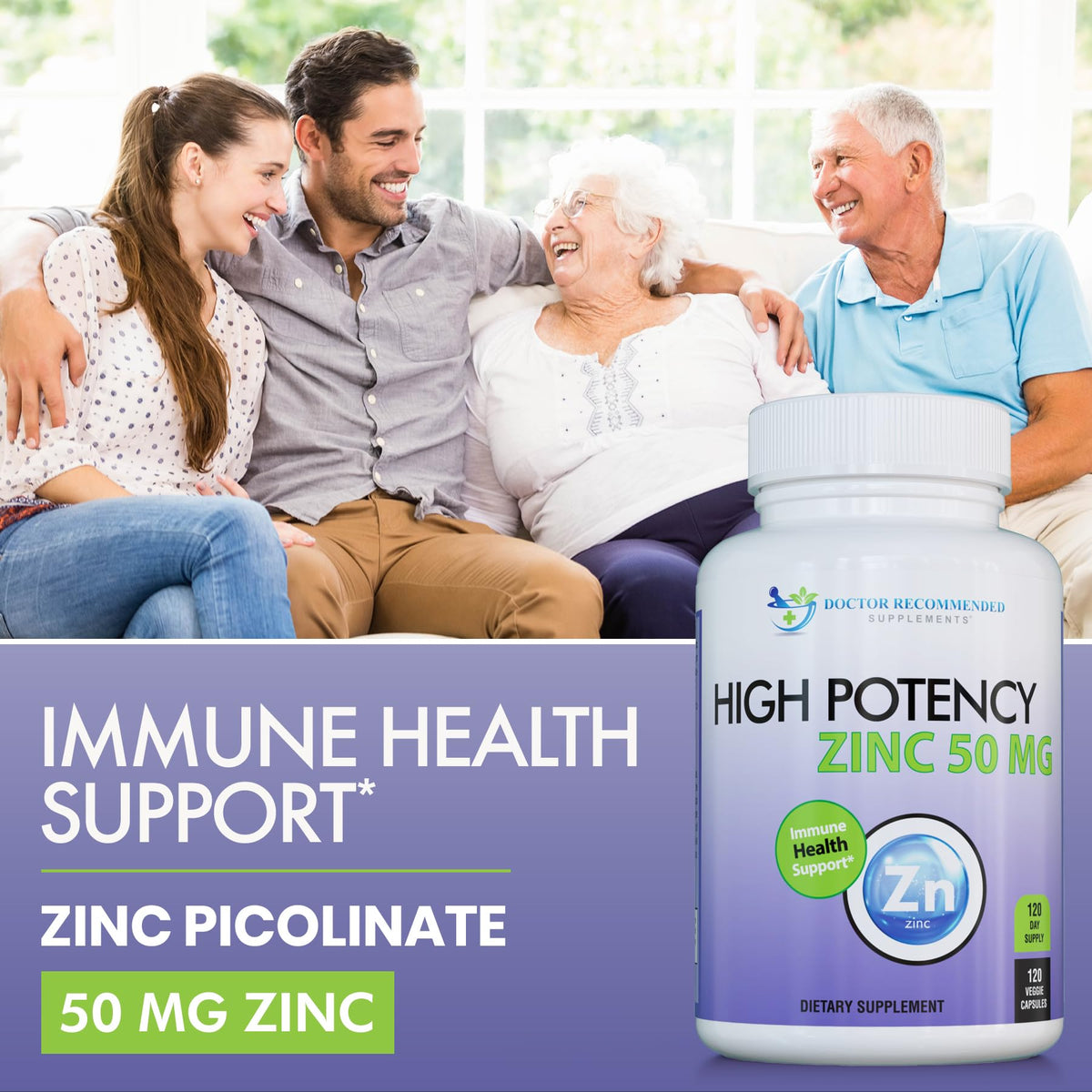 Doctor Recommended Supplements Zinc Picolinate 50mg - 120 Vegetarian Capsules - image 3