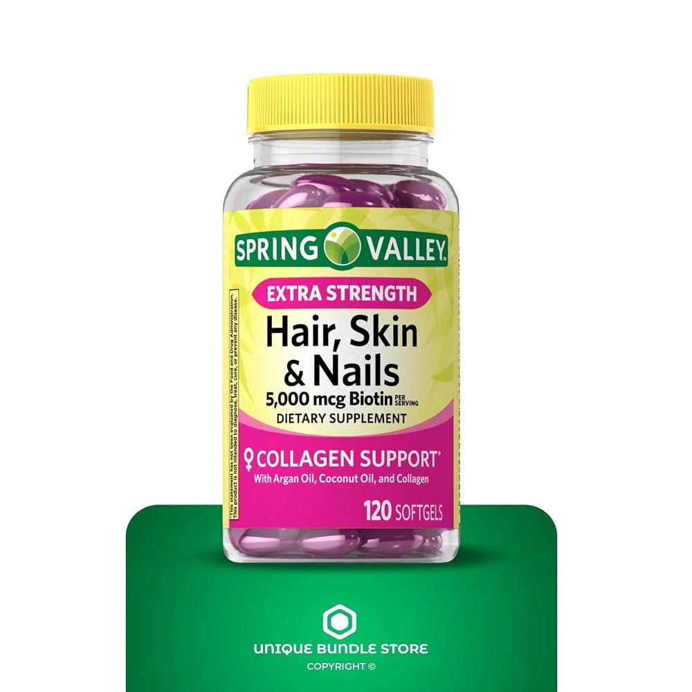 Unique Bundle Hair Skin Nails Biotin 5000 mcg - 240 Softgels - image 4