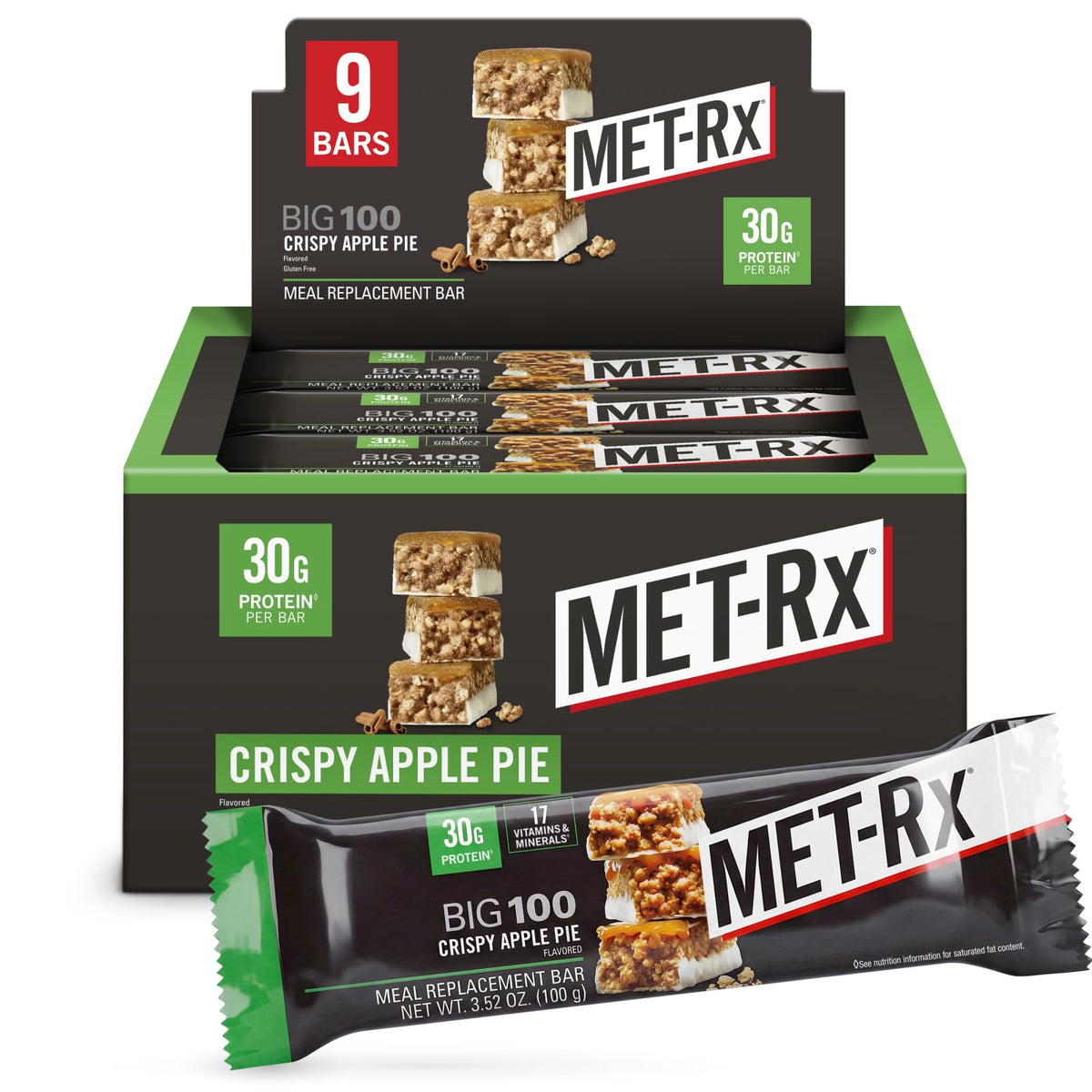 MET-Rx Big 100 Colossal Protein Bar Crispy Apple Pie - 9 Count
