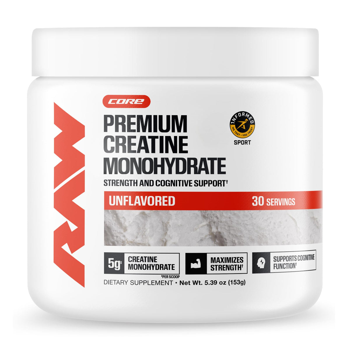 RAW Nutrition Creatine Monohydrate Powder Unflavored - 30 Servings
