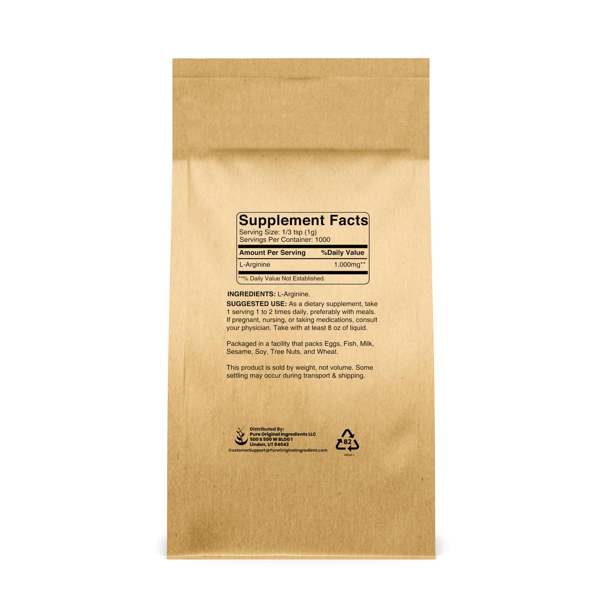 Pure Original Ingredients L-Arginine Powder (1 lb) Amino Acid