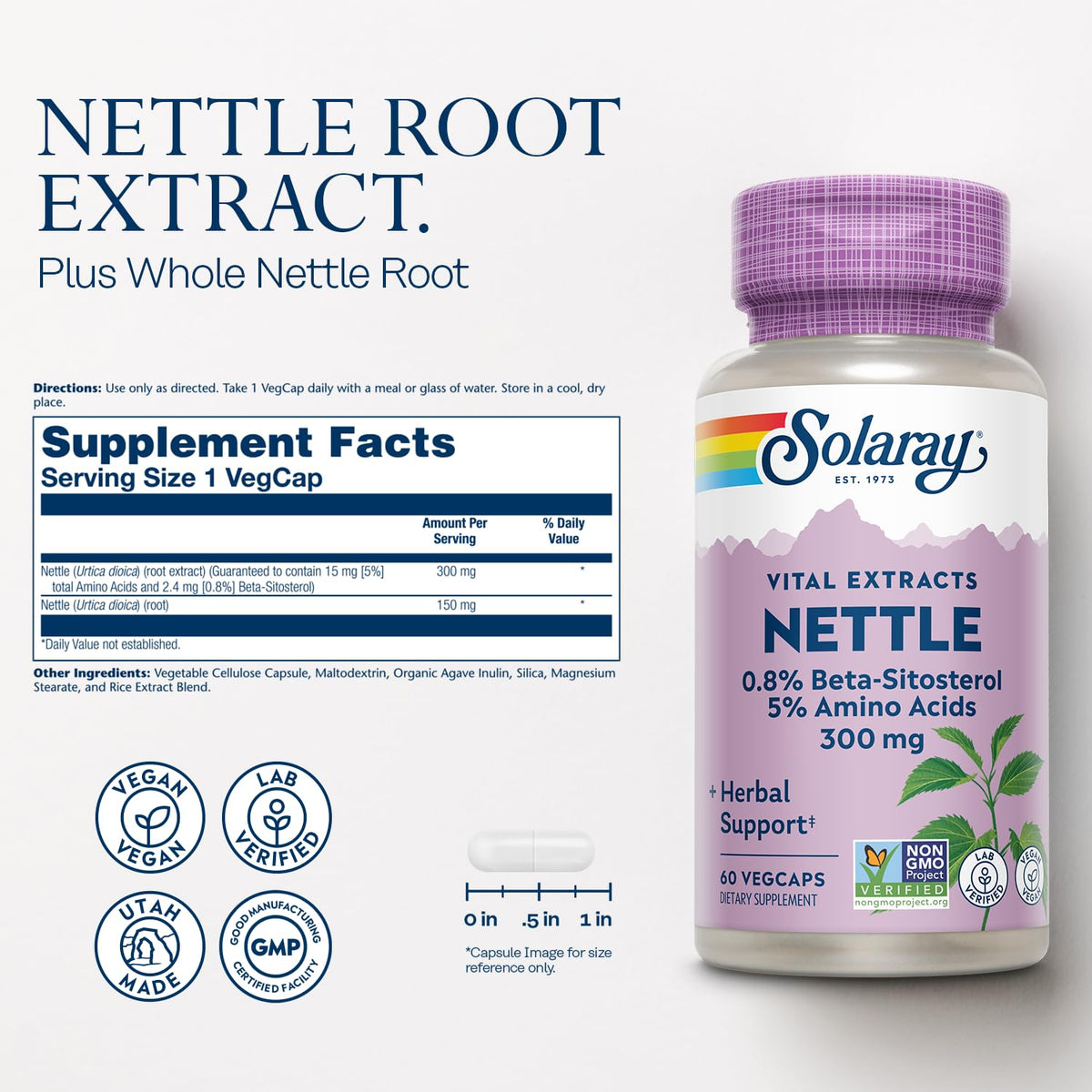 SOLARAY Nettle Root Extract - 60 Vegetarian Capsules - image 2