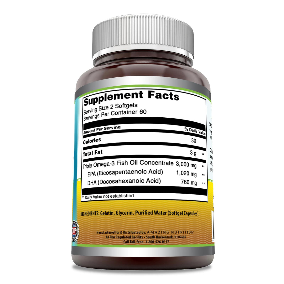 Amazing Nutrition Omega Triple Strength Fish Oil 1500 mg - 120 Softgels - image 2