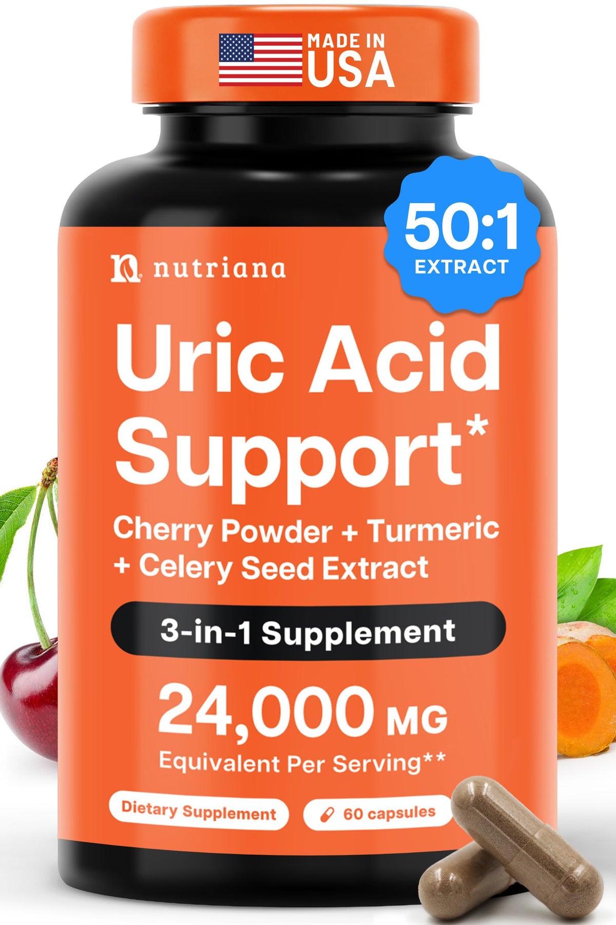 Nutriana Uric Acid Flush Tart Cherry, Turmeric & Celery Seed - 60 Capsules