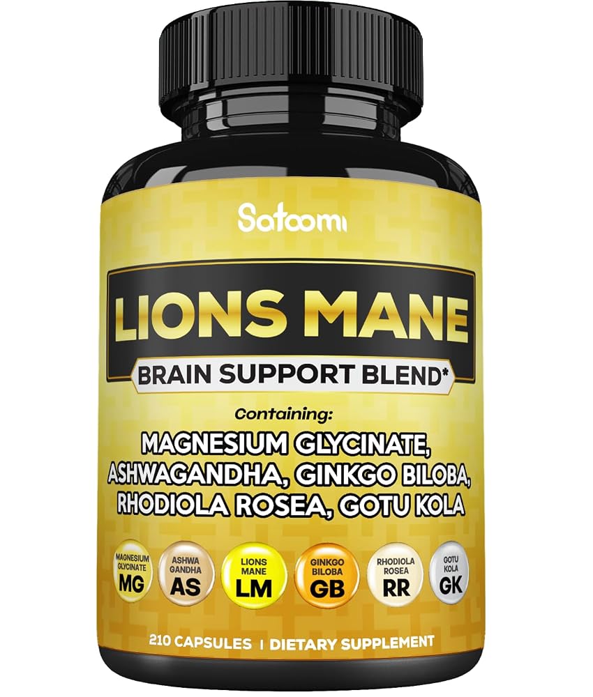 Satoomi Lions Mane Supplement with Magnesium & Ashwagandha - 210 Capsules