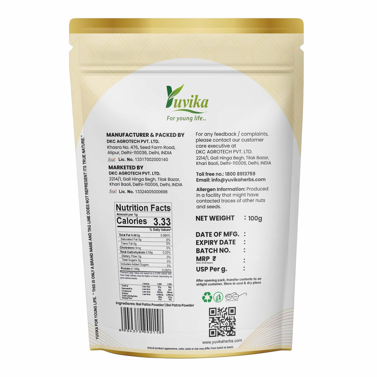 Yuvika Bel Patta Powder Aegle Marmelos - 100 Grams - image 3