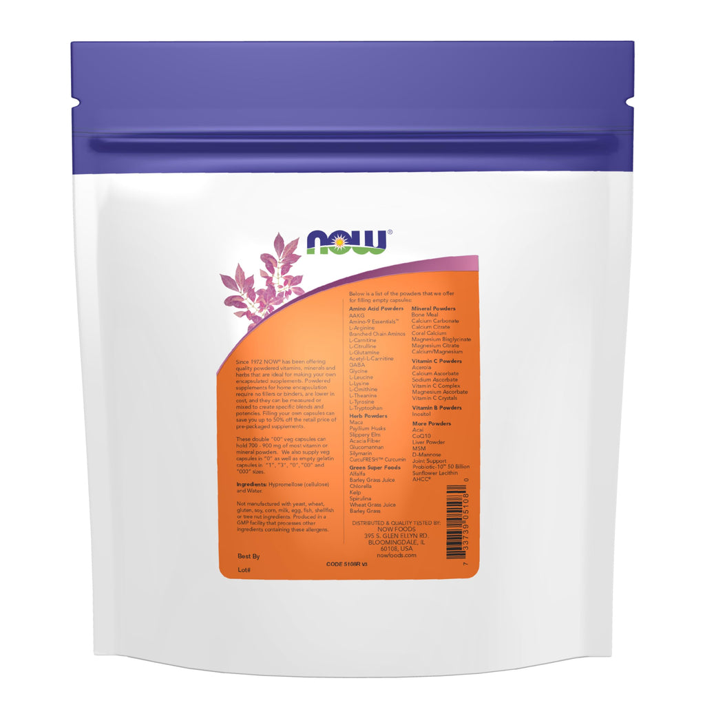 Now Supplements, Empty Vegetarian Capsules, Double 00", Filled by