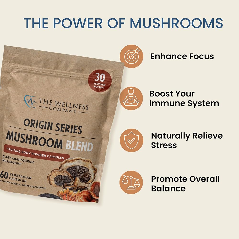 The Wellness Company Mushroom Blend 5-Mushroom Immune Support - 60 Capsules - image 4