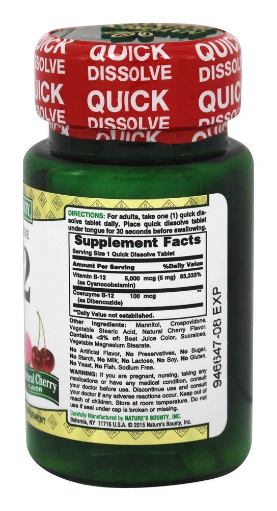 Nature's Bounty B-12 5000 mcg Quick Dissolve Tablets for Energy - 80 Tablets - image 2