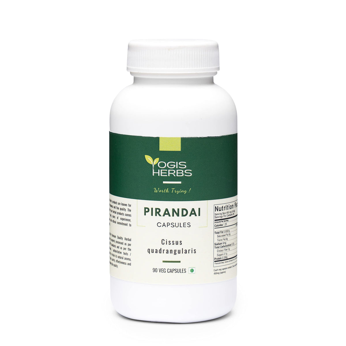 YOGIS HERBS Pirandai Cissus Quadrangularis Bone Support - 90 Vegetarian Capsules