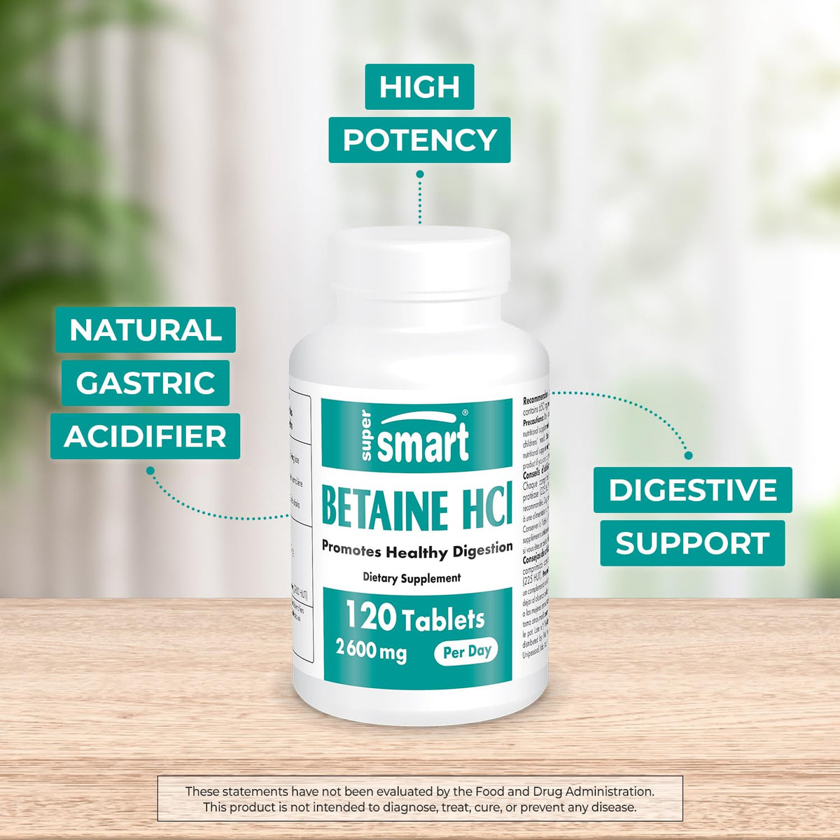 Supersmart Betaine HCI 2600 mg Digestive Support - 120 Tablets - image 3