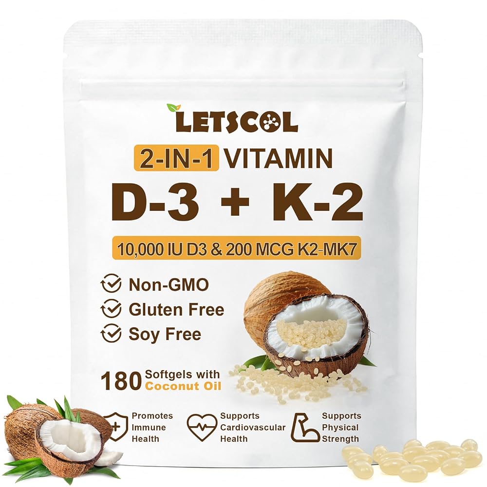 LETSCOL 2-in-1 Vitamin D3 K2 Supplement Softgel
